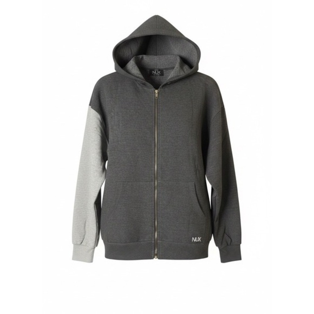 NUX Los Angeles Combo Hoodie Heather Grey Colorblock Full Zip Sweatshirt H0294 S